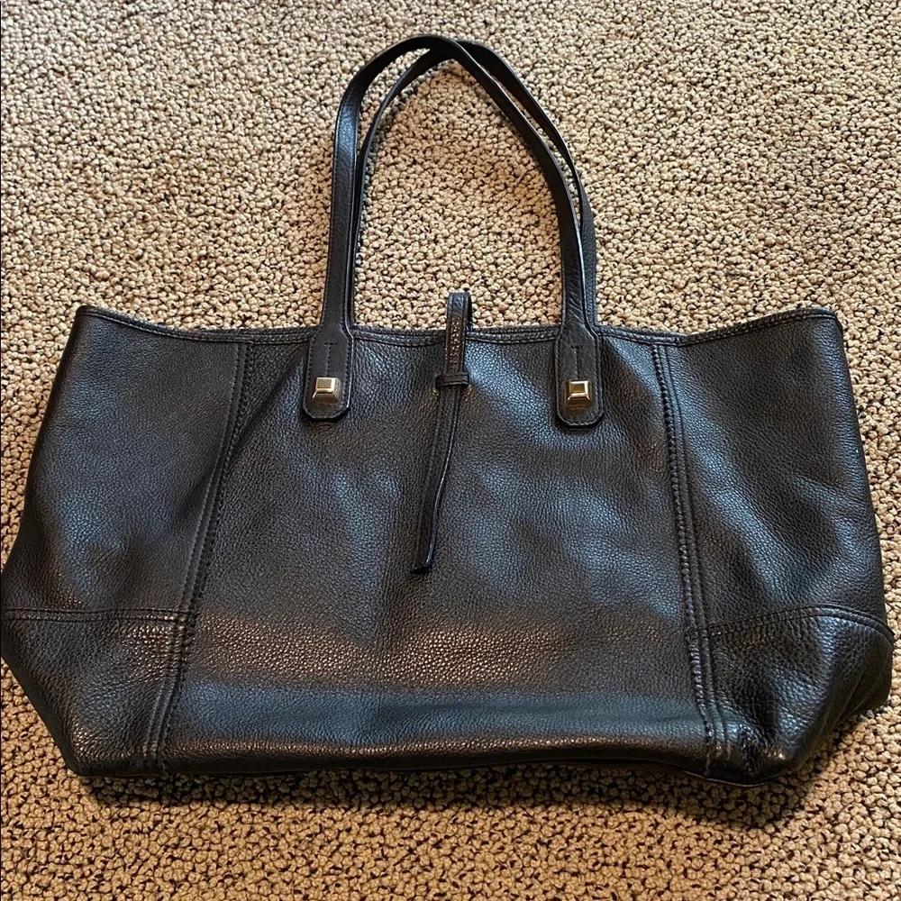 Stella & Dot Black Leather Tote with Snakeskin Accent